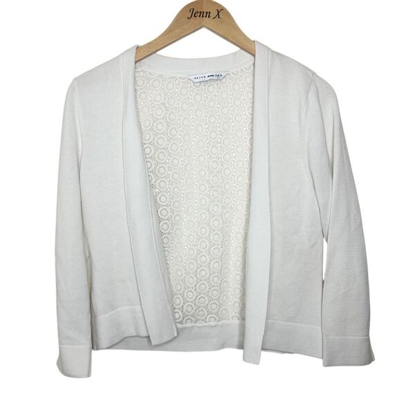 Peter Nygard Womens White Long Sleeve Cardigan Sweater Open Front Embroidered - Picture 1 of 8